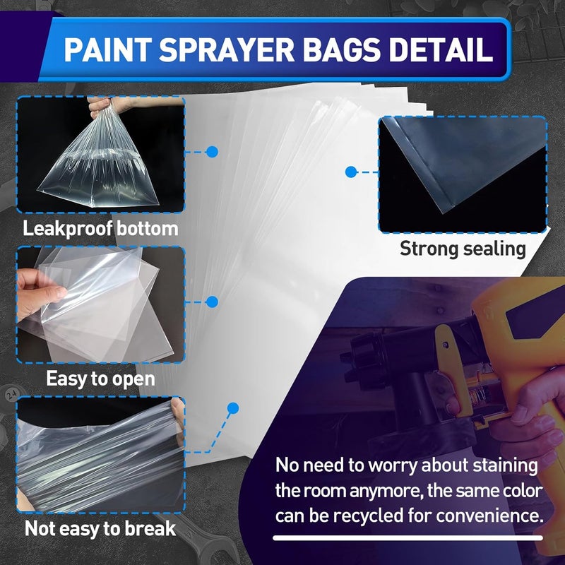 KOTESLLOE Paint Sprayer Parts, 50 Pcs Paint Sprayer Bags, 7.8'' X 11.8'' Sprayer Cup Liners, Transparent Spray Gun Cup Canister Liners for Wagner Paint Sprayer - Image 4